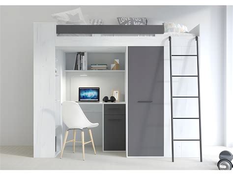 Lit Mezzanine X Cm Avec Chelle Placard Bureau Biblioth Que Et