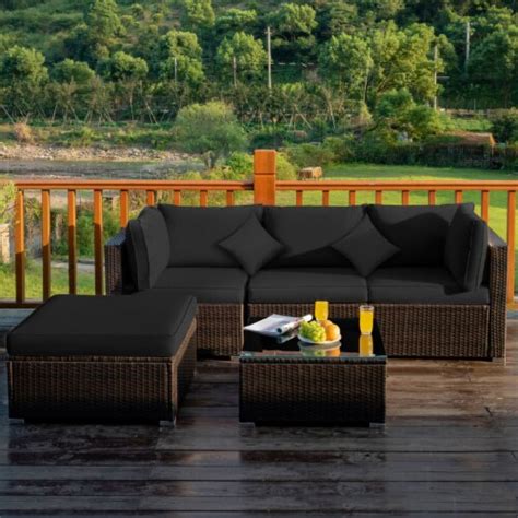 Pcs Rattan Patio Conversation Set Outdoor Furniture Set W Ottoman