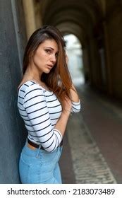 Beautiful Brunette Italian Girl Poses Front Stock Photo Shutterstock