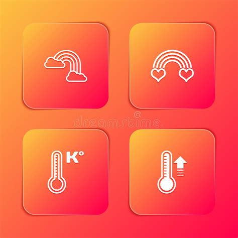 Set Rainbow With Clouds Heart Meteorology Thermometer And Icon