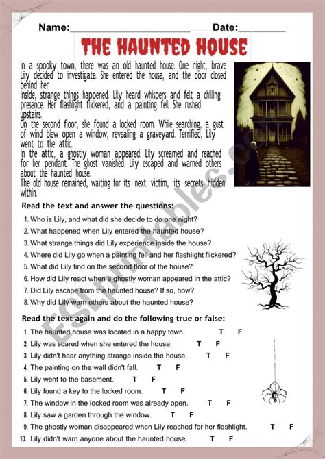 The Haunted House Reading Comprehension Esl Worksheet By Demeter