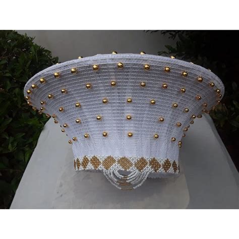 Large White And Gold Zulu Hati Large Zulu Hat African Hat Isicholo