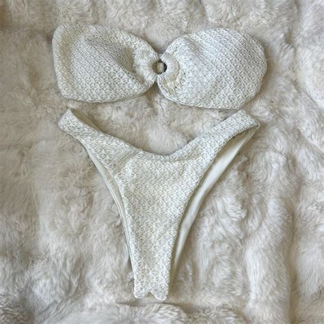 White Strapless Bikini Set Crochet Style Shein Depop