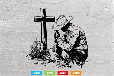 Cowboy Praying at Cross, Kneeling Cowboy Graphic by The crazy Panda ...