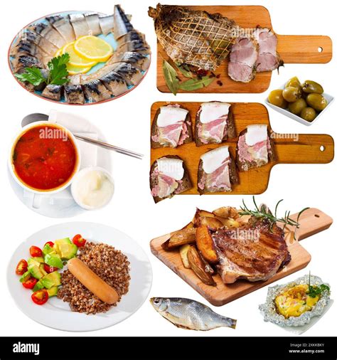 Set Of Russian Dishes Isolated On White Stock Photo Alamy