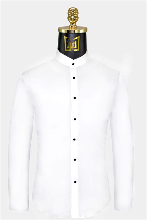 White Mandarin Collar Shirt Gentlemans Guru