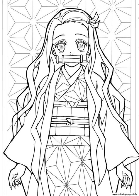 Beautiful Nezuko From The Anime Blade Demon Slayer Coloring Page Printable