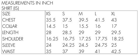 Mens Extra Small Size Chart