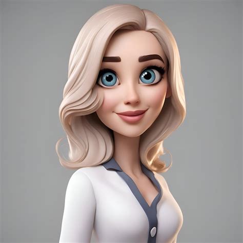 Belle fille blonde avec des yeux bleus et une chemise blanche rendu D Image générée à base dIA