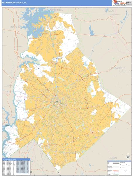 Mecklenburg County North Carolina Zip Code Wall Map