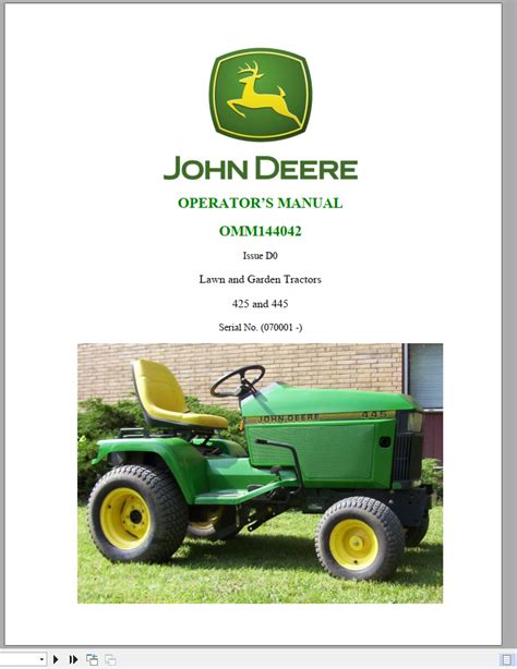 John Deere Lawn Garden Tractor 425 445 Operators Manual EN