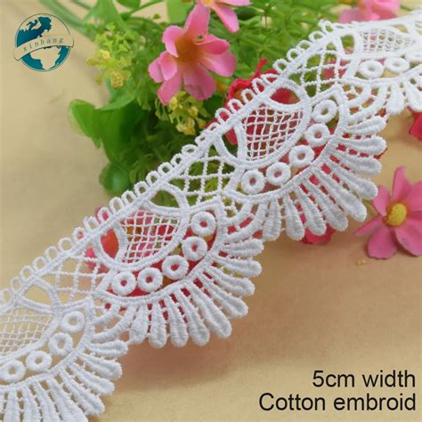 10yards 5cm White Lace Cotton Embroid Lace Sewing Ribbon Guipure Trims