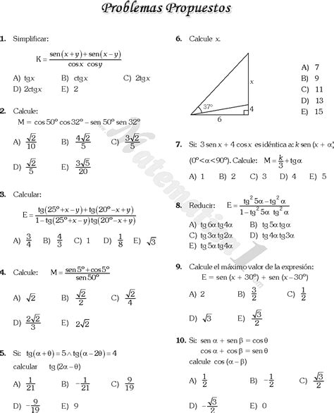 Identidades Trigonometricas Del Angulo Compuesto Ejercicios Resueltos Pdf