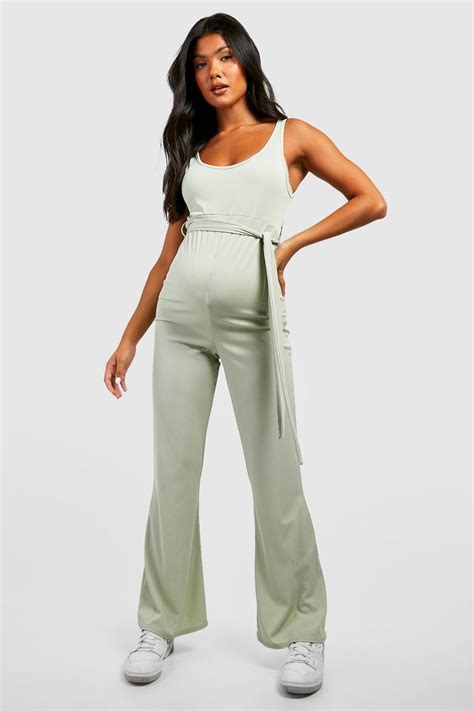 Maternity Ribbed Tie Waist Jumpsuit Boohoo