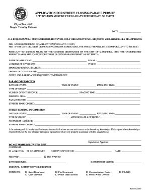 Fillable Online Application For Street Closing Parade Permit The City