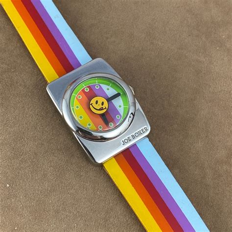 Vintage Joe Boxer Smiley Face Watch Rainbows Gem