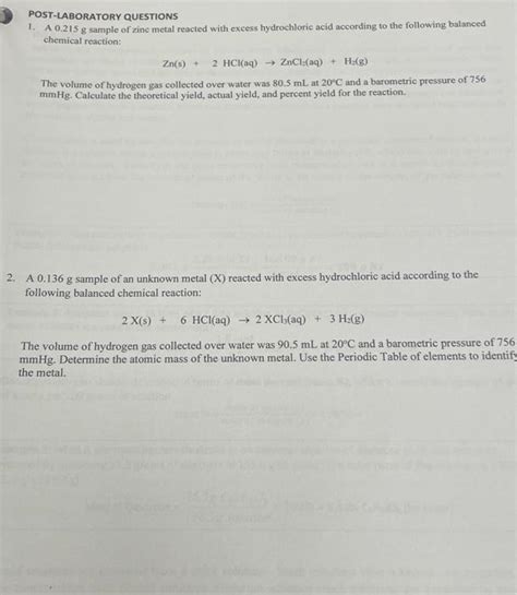 Solved POST LABORATORY QUESTIONS 1 A 0 215 G Sample Of Zinc Chegg