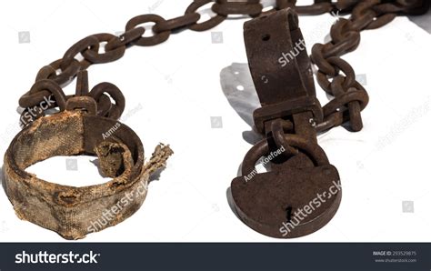 Padded Old Chains Or Shackles With Padlock Used For Locking Up