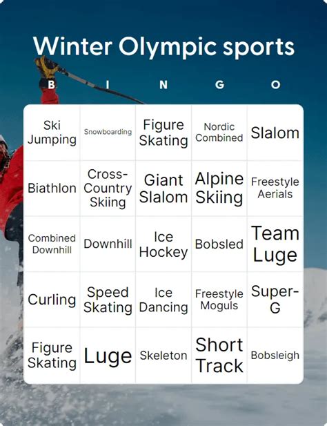 Winter Olympic Sports Bingo Printable And Customizable Bingo Card Creator