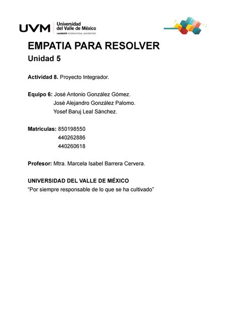 actividad 8 proyecto integrador empatía para resolver Empatia para