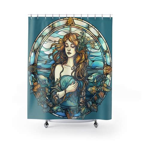 Stained Glass Mermaid Shower Curtain Home Decor Bathroom Decor Etsy