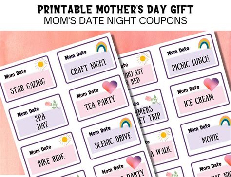 Mothers Day Coupon Book Mom Date Coupons For Mothers Day T From