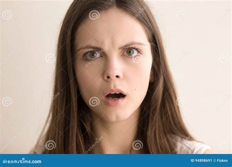 Headshot Portrait Of Astonished Young Woman Stock Image Image Of