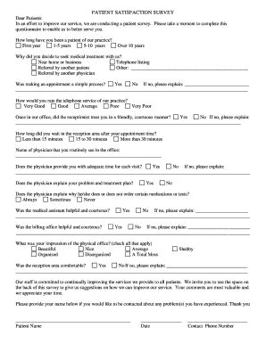 Fillable Online PATIENT SATISFACTION SURVEY Bcoastalcardionjbbcomb