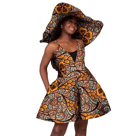 BintaRealWax Summer African Print Sleeveless Jumpsuit Pant With Hat