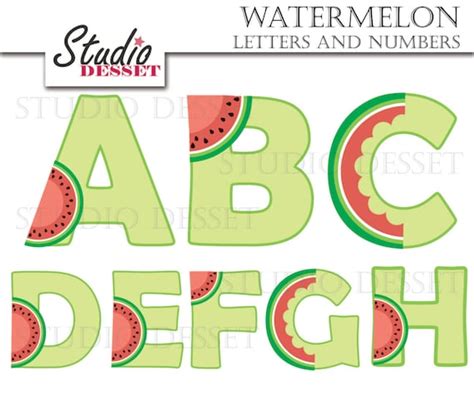 Watermelon Alphabet Cliparts Fruits Letters And Numbers Abc Etsy