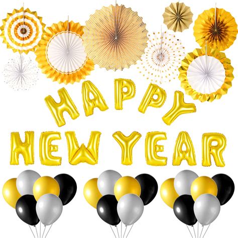 Buy TUPARKA 2023 Happy New Year Decoration Kit Includes Gold Tissue Paper Fan and Happy New Year ...