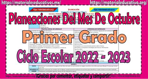 Planeación Del Primer Grado De Primaria Del Mes De Octubre Del Ciclo Escolar 2022 2023