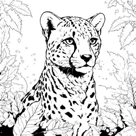 Download Leopard Head Illustration With Leaves Coloring Pages Online