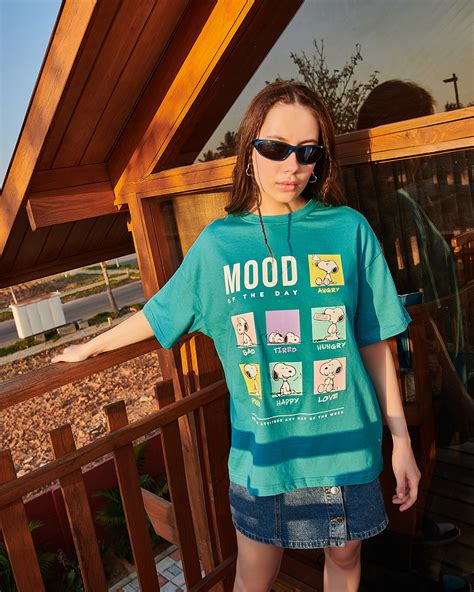 Buy Womens Blue Snoopy Moods Graphic Printed Oversized T Shirt Online