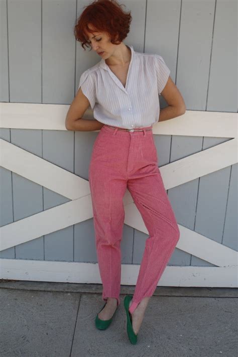 Vintage 80s Corduroy Stirrup Pants Pink High Waisted High Rise Etsy Recycled Fashion High