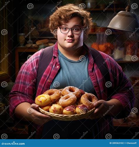 Young Fat Man Holding A Tray Of Junk Food Stock Illustration