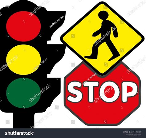 Traffic Light Plus Pedestrian Stop Sign Stock Vector Royalty Free
