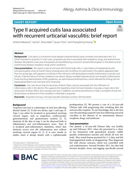 Pdf Type Ii Acquired Cutis Laxa Associated With Recurrent Urticarial