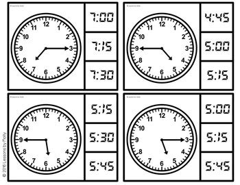 Clip Cards Time To The Nearest Five Minutes With Analog Clocks Lined