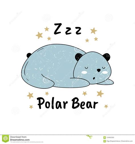 Vector Illustration Of Polar Bear Under The Stars The Cartoon Style