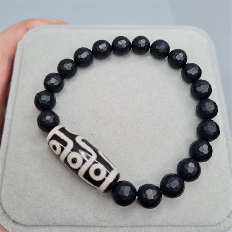 Agate DZI Bracelet Black Onyx Beads Bracelet Tibetan Talisman For A