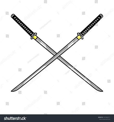 Two Katanas Cross Crossisolated On White Stock Illustration 1819962071
