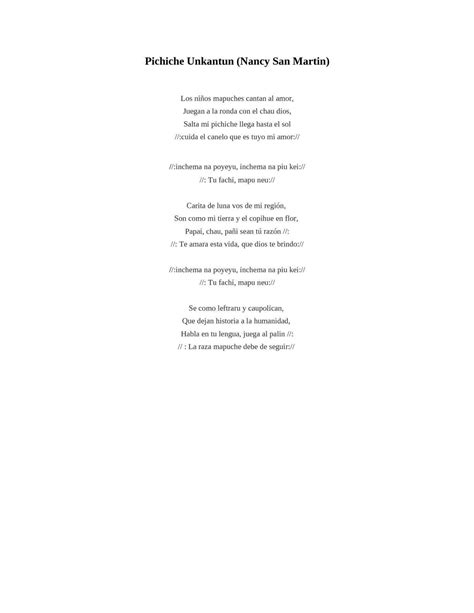 Letra De La Canci N Pichiche Ulkantun De Nancy San Martin Nancy