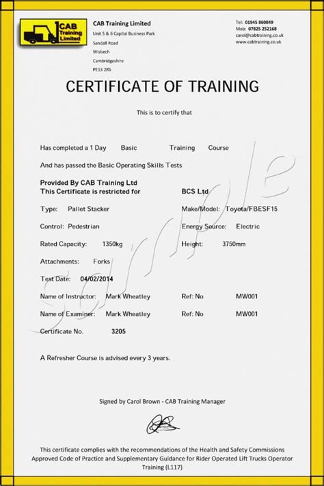 Get Our Printable Forklift Certification Certificate Template