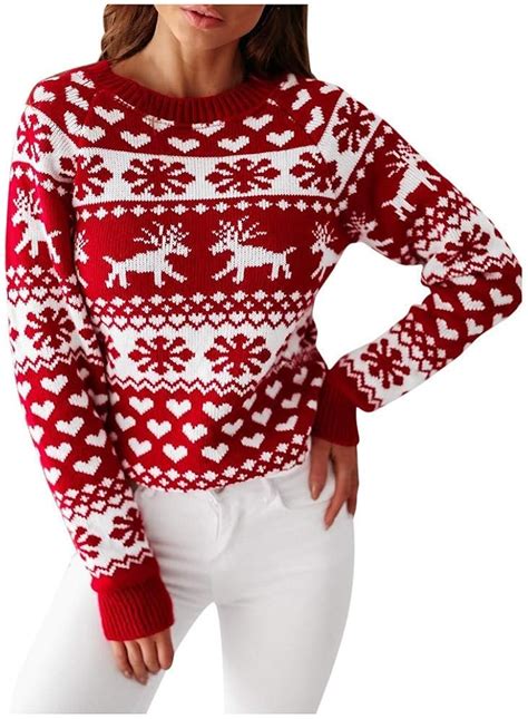 Tomwell Pullover Damen Warme Weihnachten Strickpullover Mit Motive