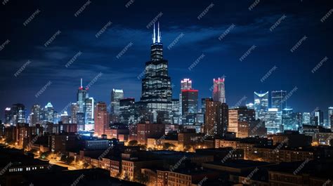 Premium AI Image | Night view of Willis Tower formerly Sears Tower