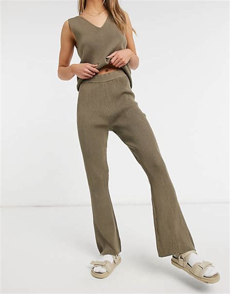 Vila Knitted Wide Leg Trouser Co Ord In Taupe Asos