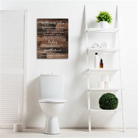 Jetec Toilet Rules Bathroom Sign Rustic Wood Funny Bathroom Hanging