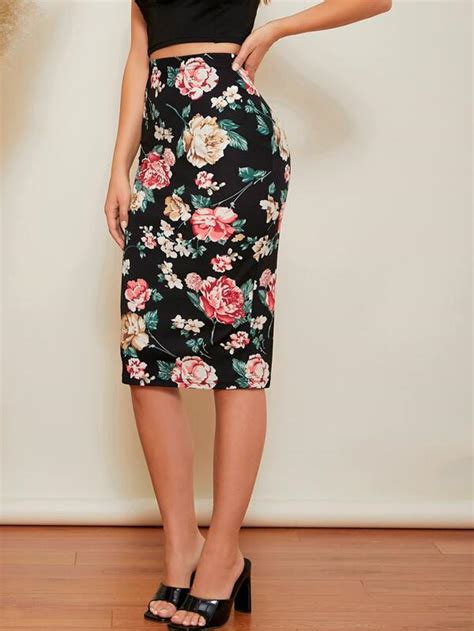 Shein Clasi Floral Print Pencil Skirt Shein Usa