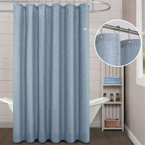 Amazon KOUFALL Stone Blue Waterproof Linen Fabric Shower Curtain